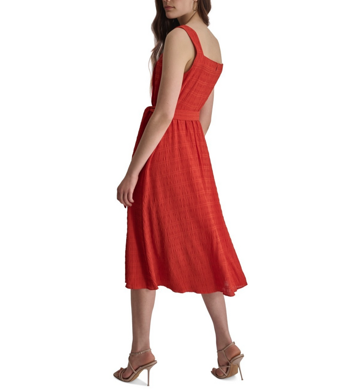 Dkny Square-Neck Sleeveless Crinkle-Fabric Dress MSRP $ 139