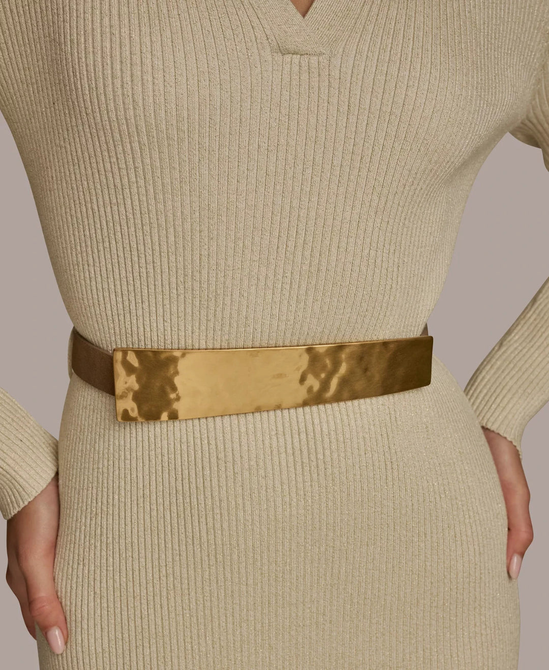 Donna Karan New York Women's Metallic Belted Sweater Dress MSRP $179