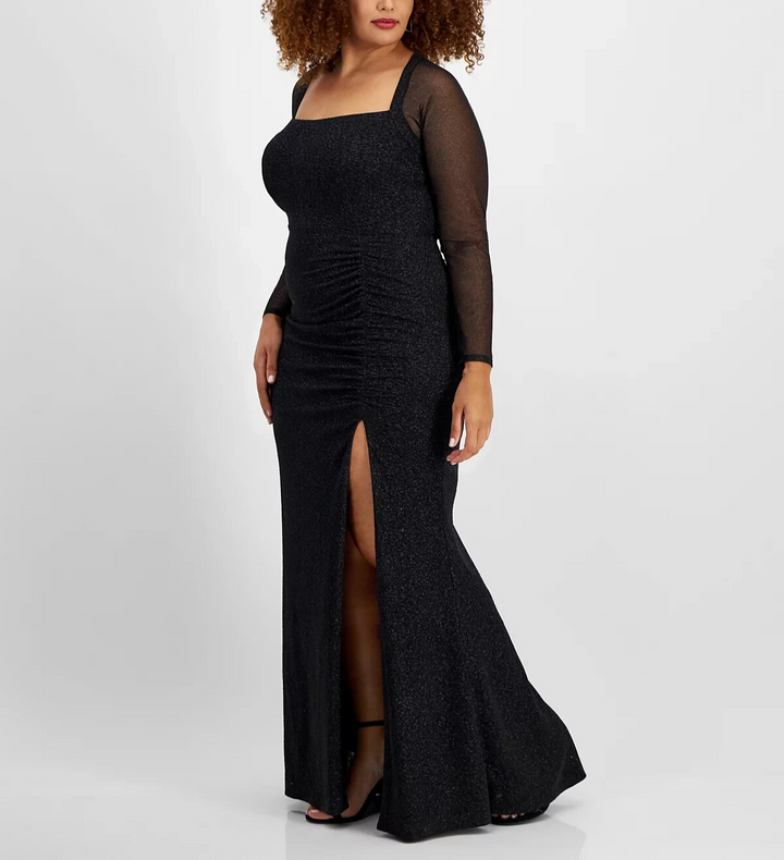 City Studios Trendy Plus Size Glittered Ruched Gown MSRP $109
