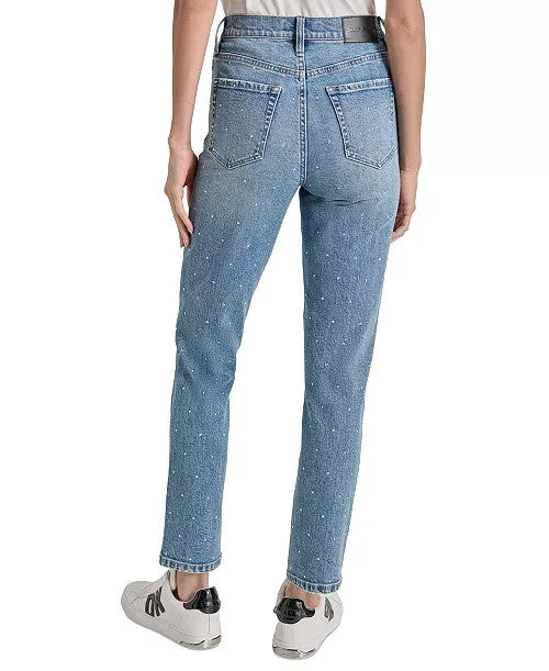 DKNY Jeans High-Rise Slim Straight Scattered Rhine-Studs Jeans MSRP $109