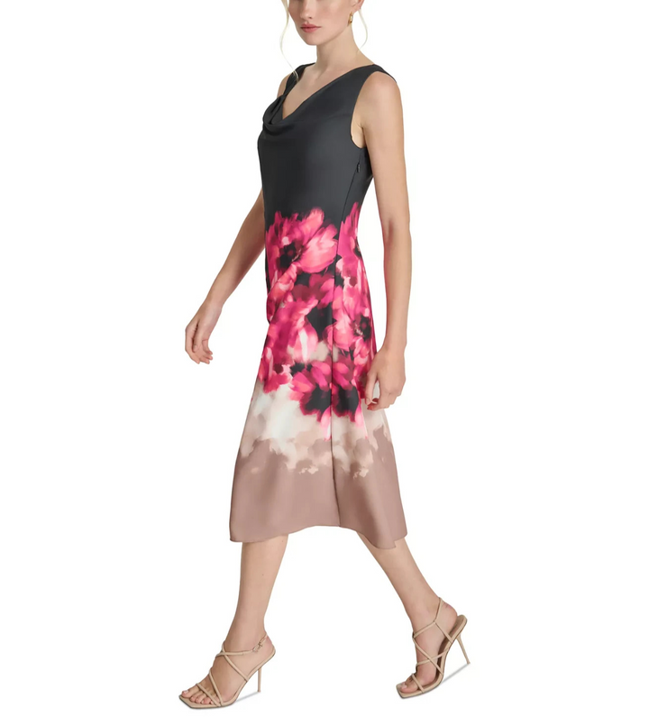 DKNY Petite Placement-Print Satin Dress MSRP $139