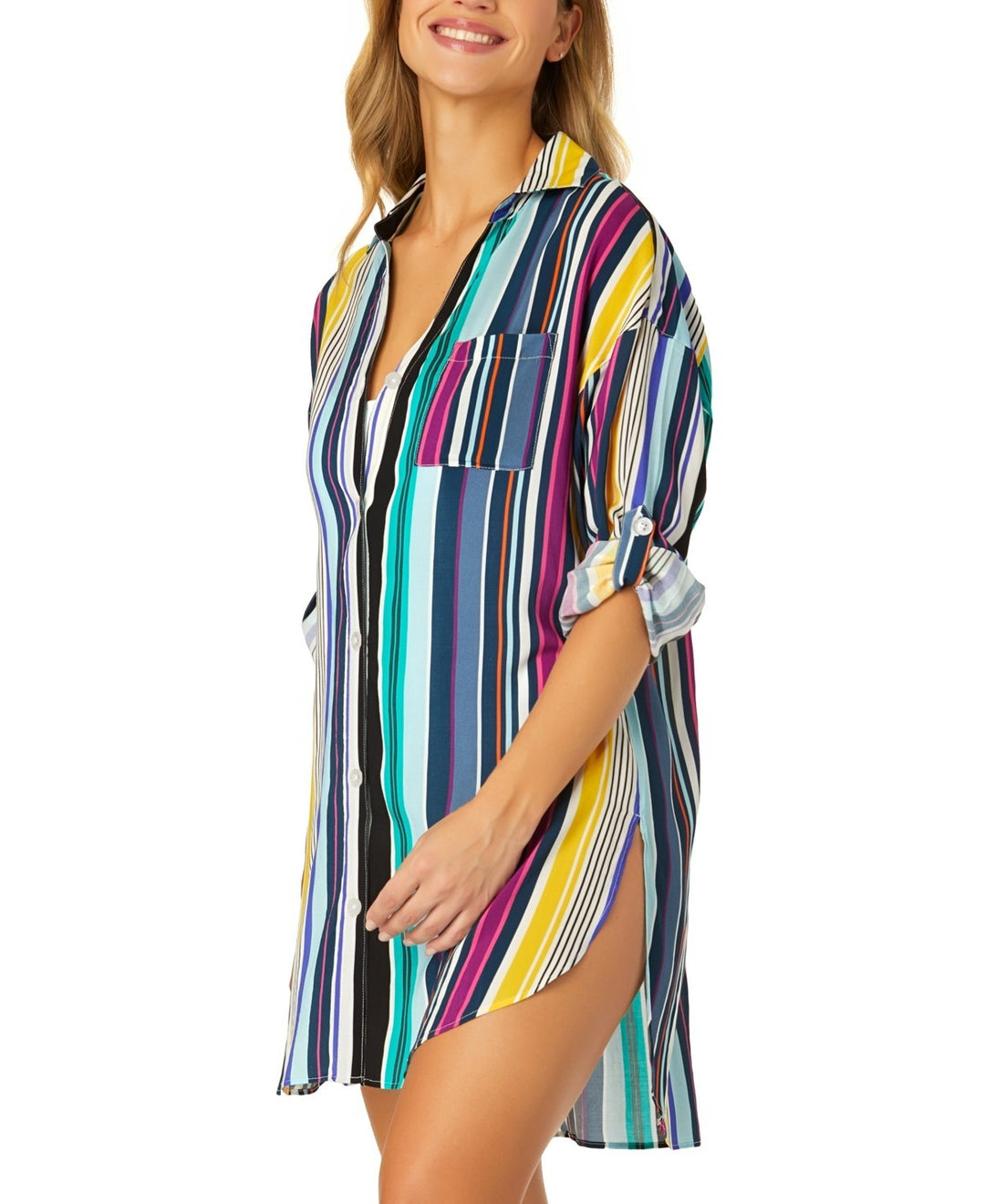 Anne Cole Boyfriend Shirt Swim Cover-Up MSRP $88