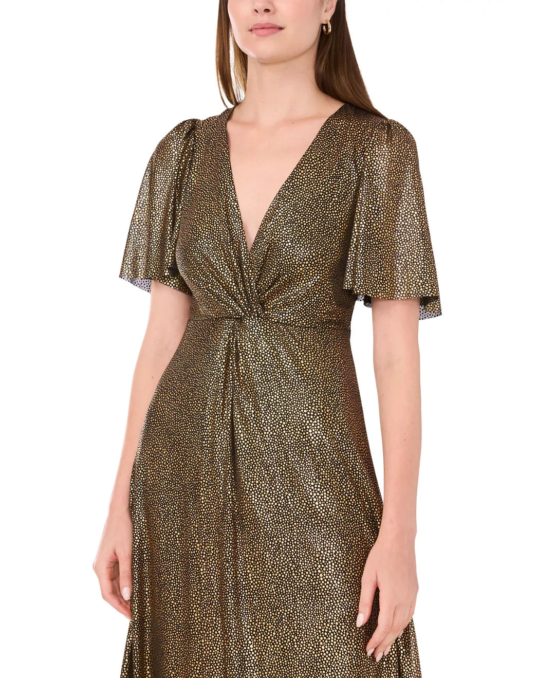 MSK Women's Metallic V-Neck Flutter-Sleeve Gown MSRP $129