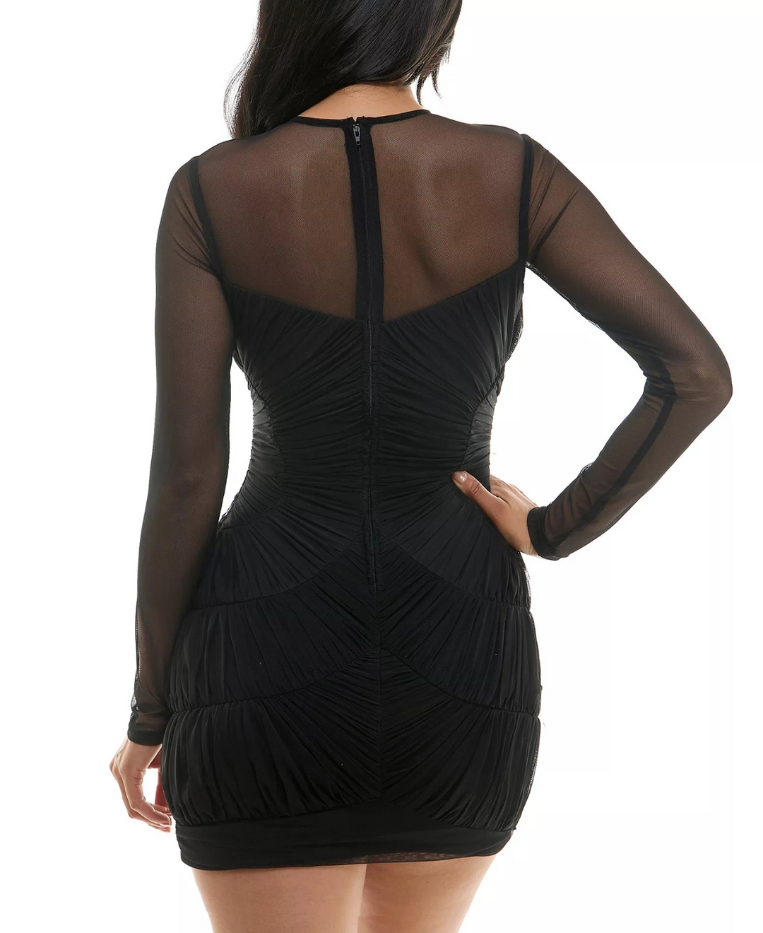 City Studios Juniors' Round-Neck Ruched Mesh-Trim Dress MSRP $69