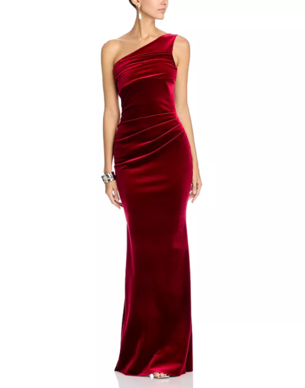 Chiara Boni La Petite Robe Epoque Velvet One Shoulder Gown MSRP $1090