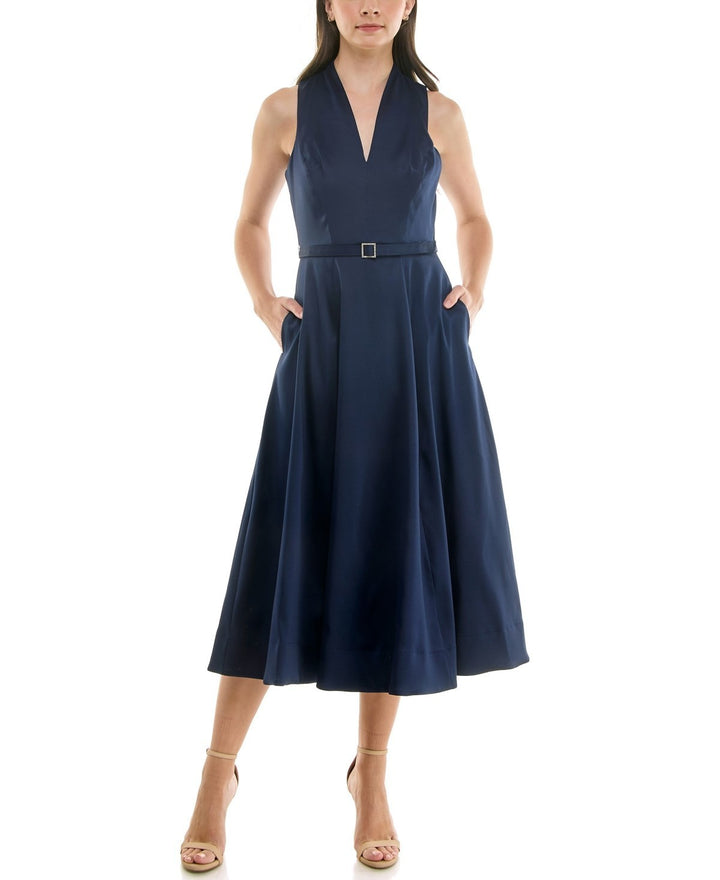 Taylor Women's Sleeveless Belted Mikado A-Line Dress MSRP $178