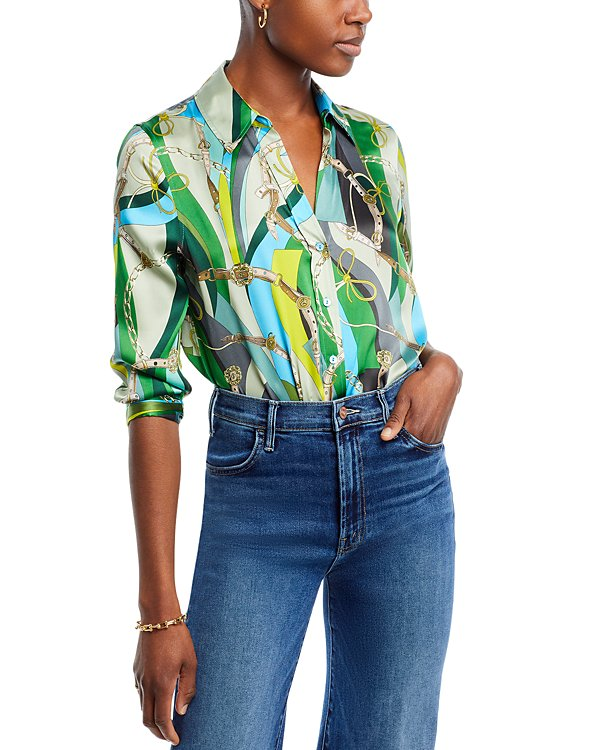 L'Agence Dani Silk Printed Blouse MSRP $380