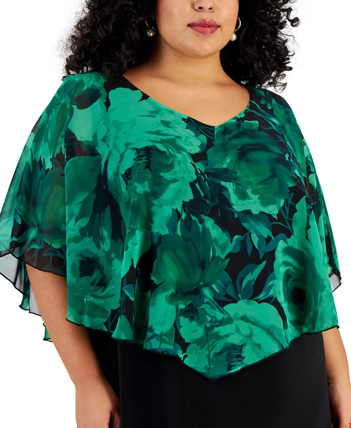 Connected Plus Size Printed Overlay V-Neck Sheath Dress MSRP $89