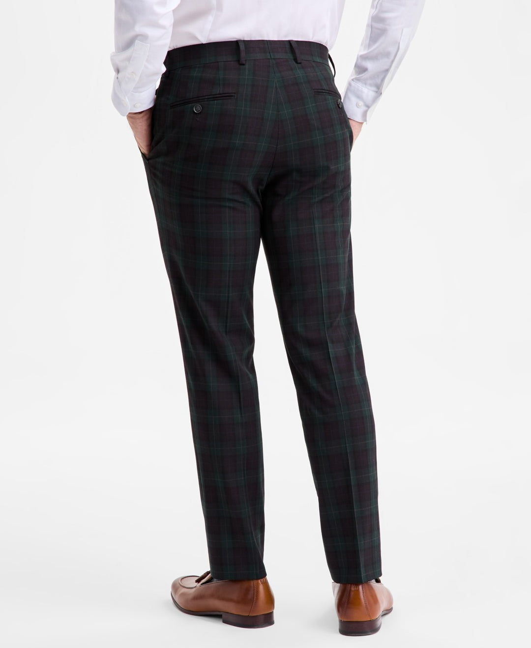 Bar III Men's Slim-Fit Green & Burgundy Plaid Suit Separate Pants MSRP $175