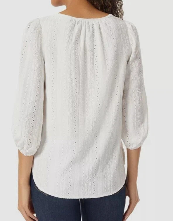 Jones New York Eyelet Self-Tie Split Neck Blouse Top $79