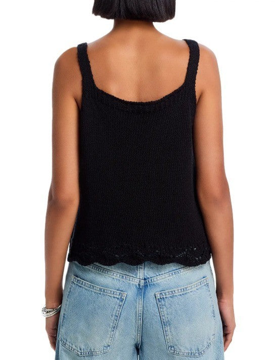 AQUA Pointelle Trim V Neck Tank Top MSRP $68