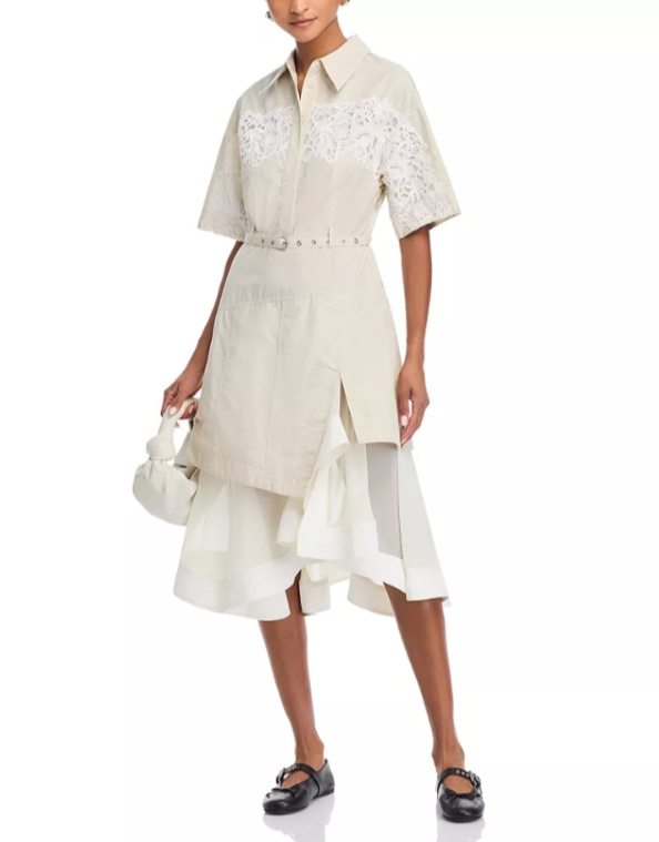 3.1 Phillip Lim Lace Trim Belted Shirt Dress MSRP $695