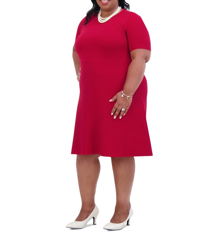Kasper Embellished Short-Sleeve Fit & Flare Dress MSRP $119