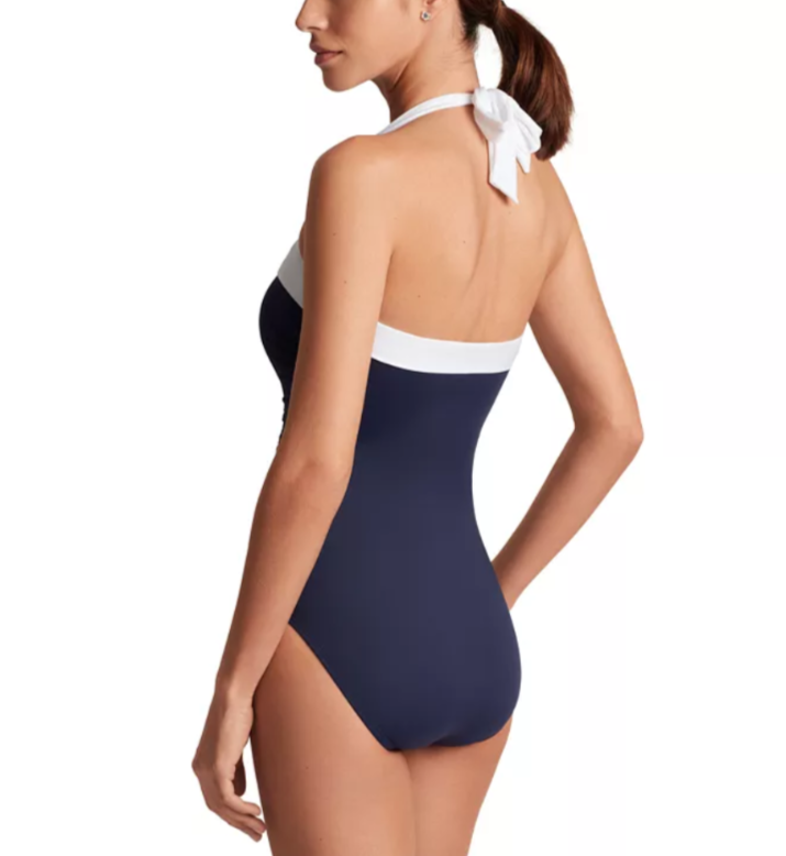 Lauren Ralph Lauren Shirred Bandeau One Piece Swimsuit MSRP $125
