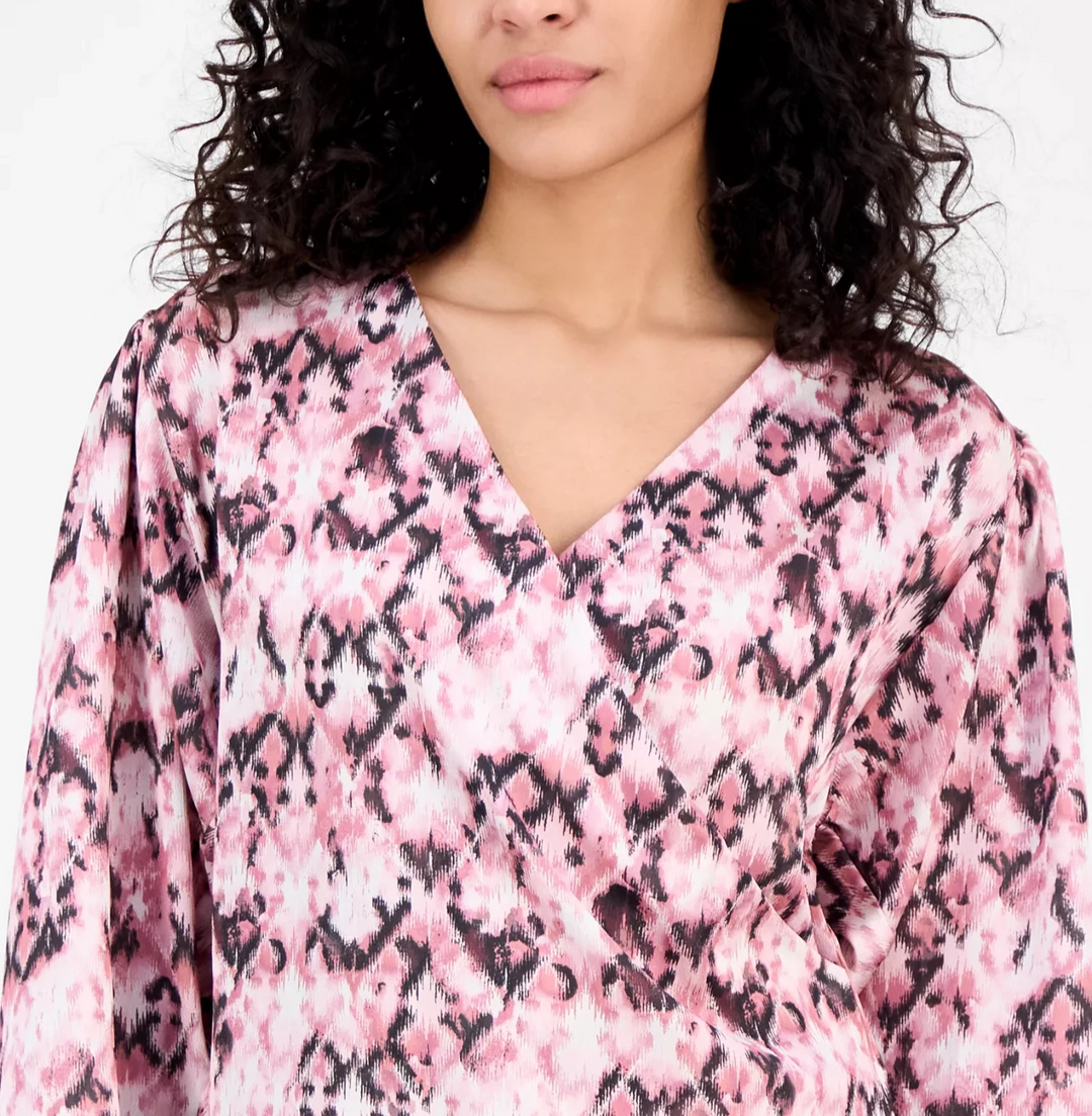BOSS Orange Women's Printed Long-Sleeve V-Neck Blouse MSRP $129