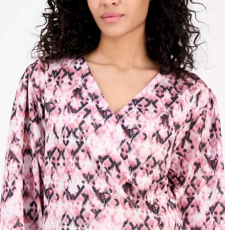 BOSS Orange Women's Printed Long-Sleeve V-Neck Blouse MSRP $129