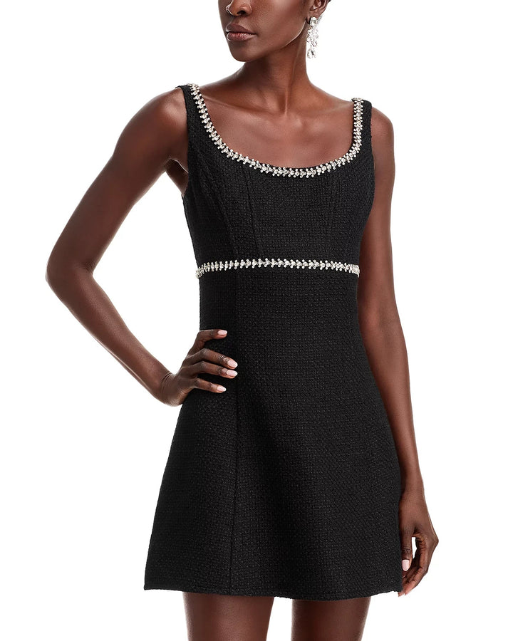 AQUA Rhinestone Trim Tweed Mini Dress MSRP $118
