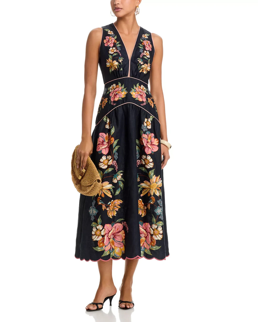 FARM Rio Maira Floral Print Linen Dress MSRP $298