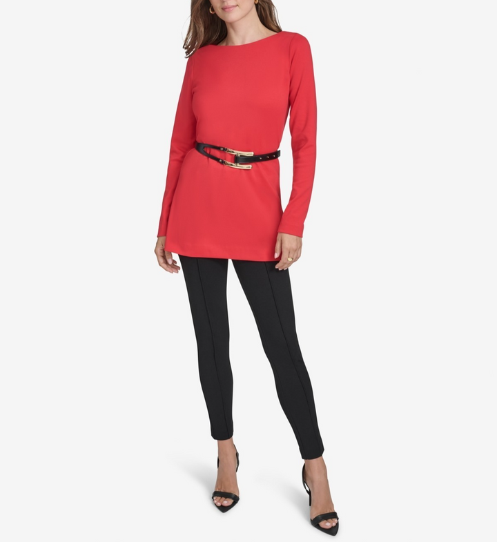 Halston Women's Logo Belt Boat-Neck Top MSRP $ 94