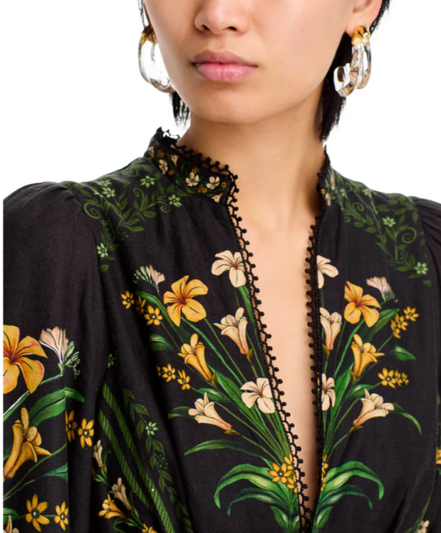 FARM Rio Flowers Arch Black Mini Dress MSRP $230