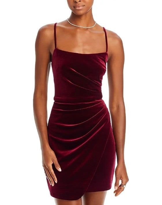 AQUA Ruched Velvet Mini Dress MSRP $198