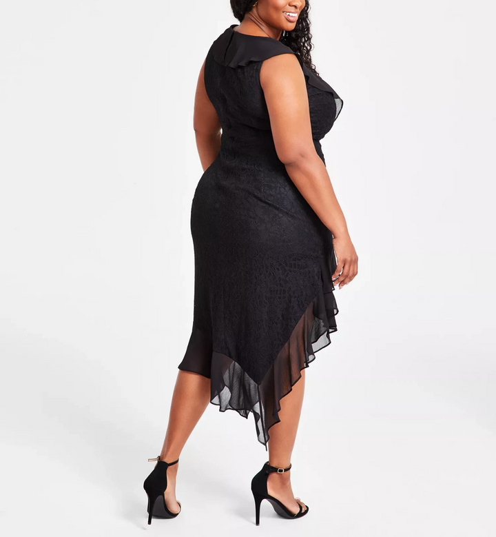Tommy Hilfiger Plus Size Lace Ruffle-Trim Midi Dress MSRP $149