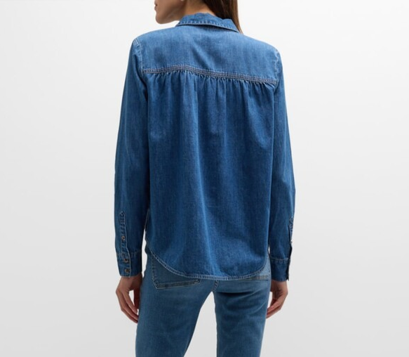 Veronica Beard Cambrie Denim Half-Button Shirt MSRP $298