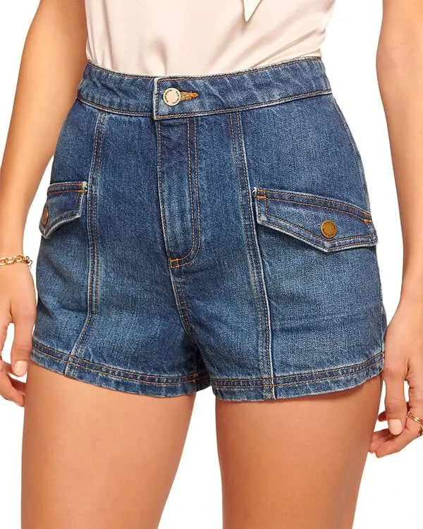 Ramy Brook Nova Cotton Denim Shorts MSRP $225