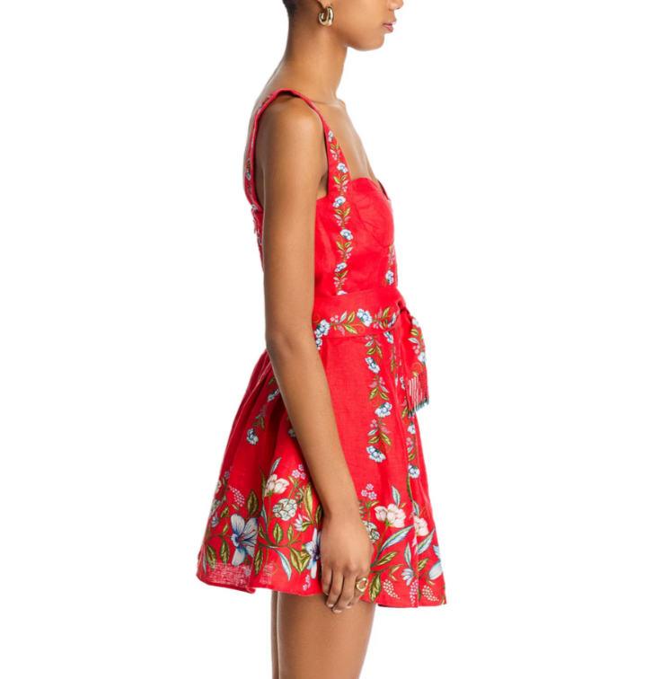 farm rio sweet bloom bouquet red sleeveless mini dress Sweet Bloom Bouquet Linen Blend Minidress (Women)