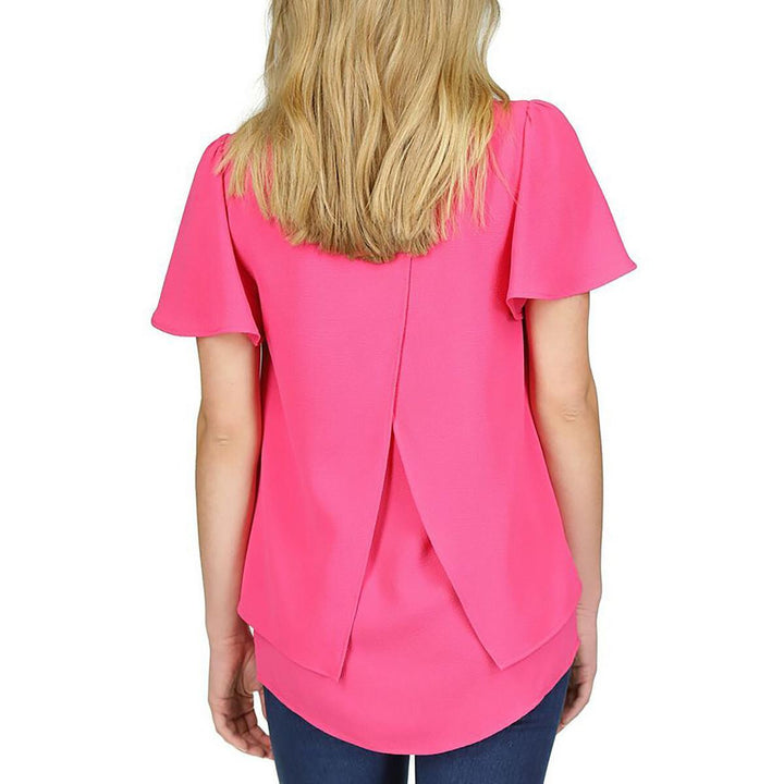 MICHAEL Michael Kors Layered V-Neck Flutter-Sleeve Top MSRP $88