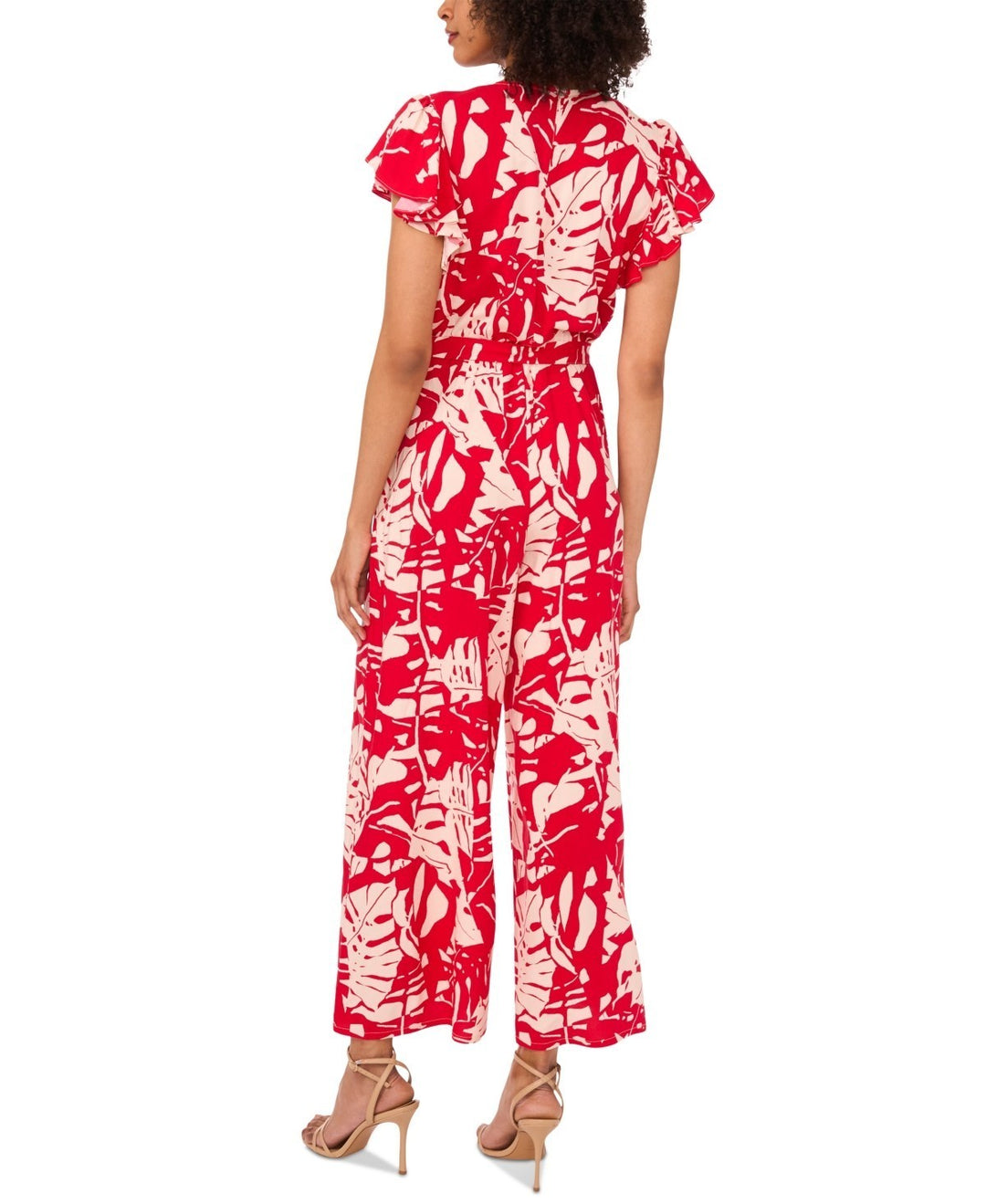 Sam & Jess Women's Printed Tie-Waist Flutter-Sleeve V-Neck Jumpsuit MSRP $89