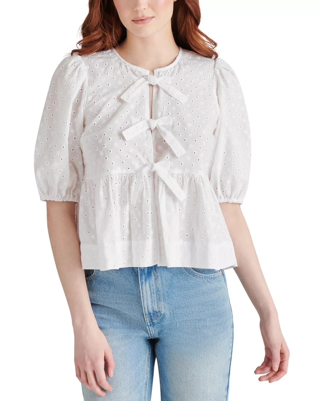STEVE MADDEN Paula Eyelet Tie Front Top MSRP $79
