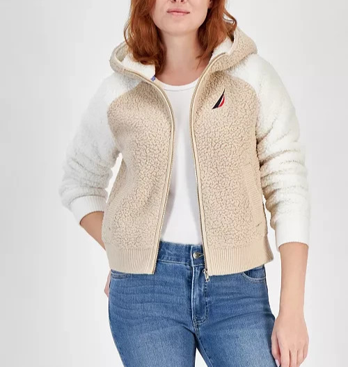 Nautica Jeans Colorblocked Zip-Up Sherpa Jacket MSRP $109