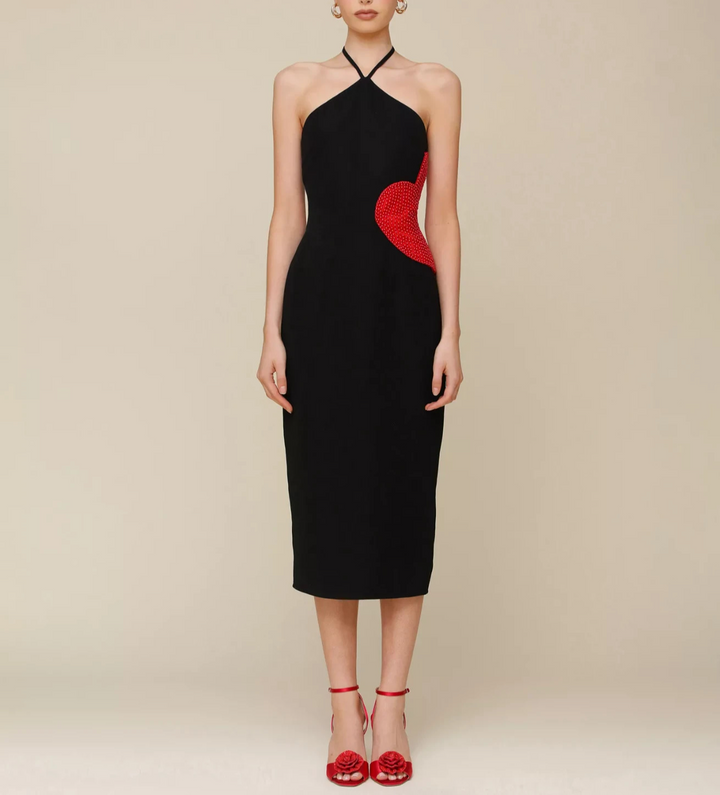 Avec Les Filles Women's Beaded-Heart Halter-Neck Dress MSRP $179