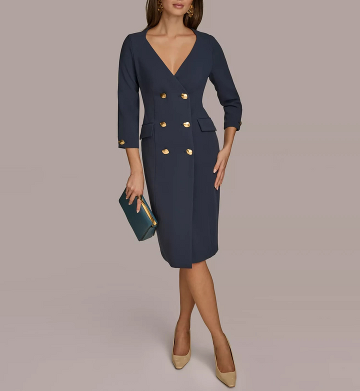 Donna Karan New York 3/4-Sleeve Double-Breasted Midi Blazer Dress MSRP $189