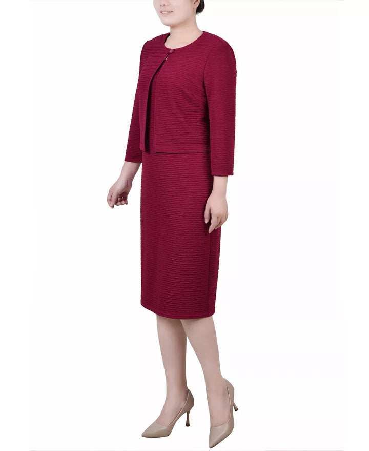 NY Collection Petite Textured 3/4 Sleeve Two Piece Dress Set MSRP $42