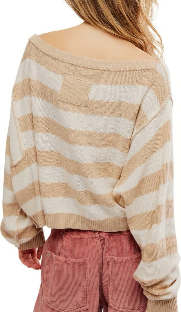 Free People Women's Striped Knit Crop Sweater MSRP $108