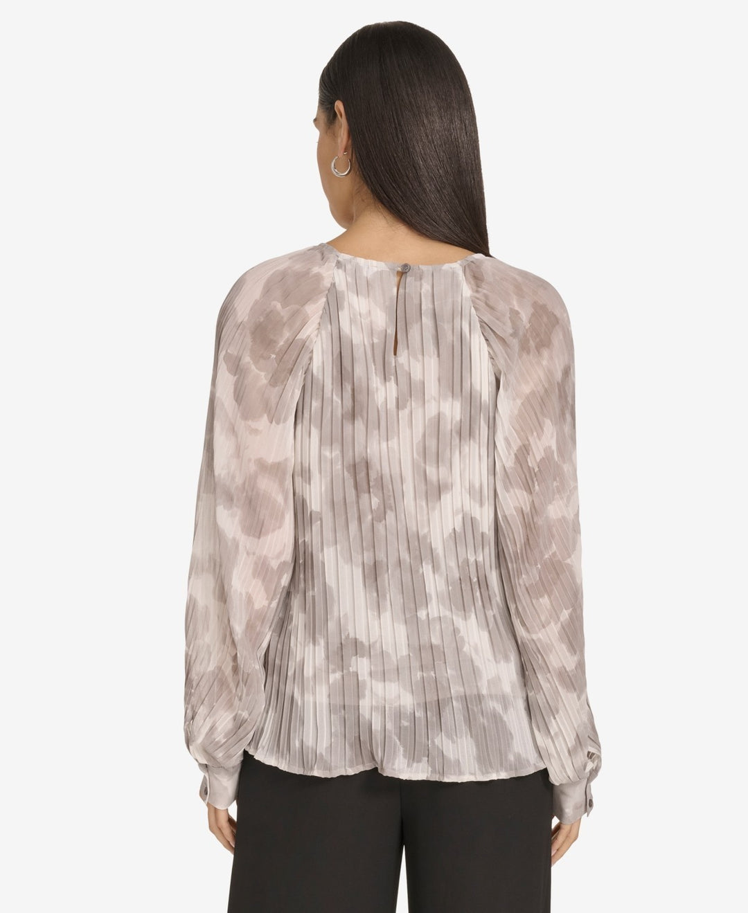 Calvin Klein Women's Printed Pleated Raglan-Sleeve Top MSRP $99