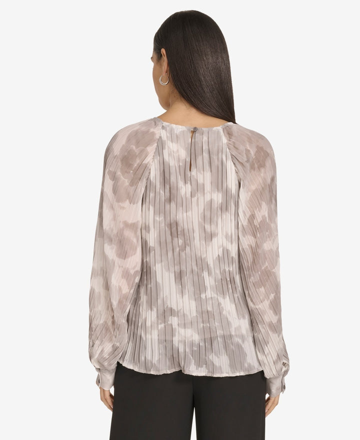 Calvin Klein Women's Printed Pleated Raglan-Sleeve Top MSRP $99