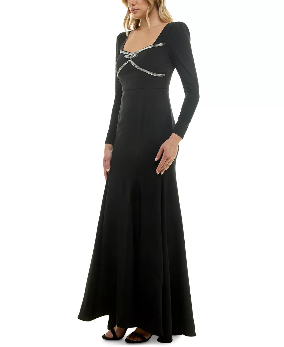 Taylor Women's Rhinestone-Trim Long-Sleeve Gown MSRP $268