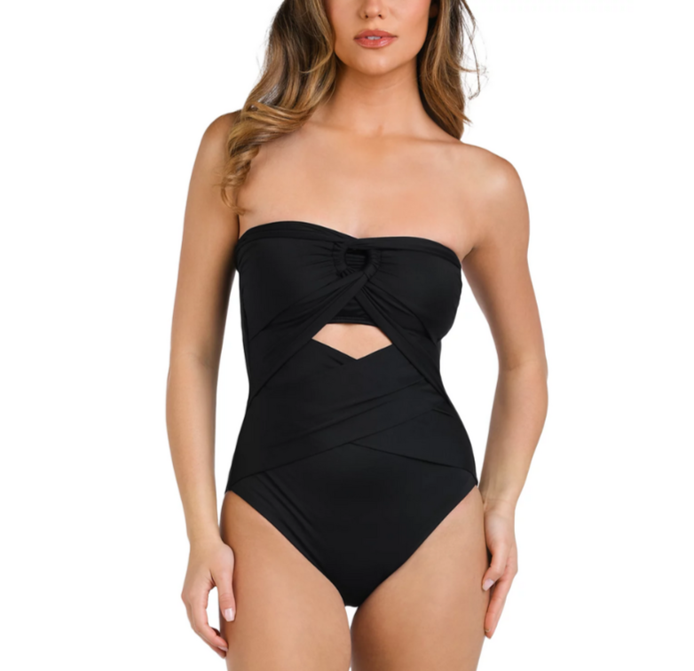 La Blanca Ig Drapped Halter Bandeau One Piece Swimsuit MSRP $125