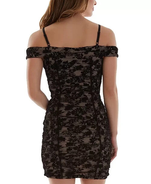 BCX Off-The-Shoulder Flocked Velvet Ruched Dress MSRP $69
