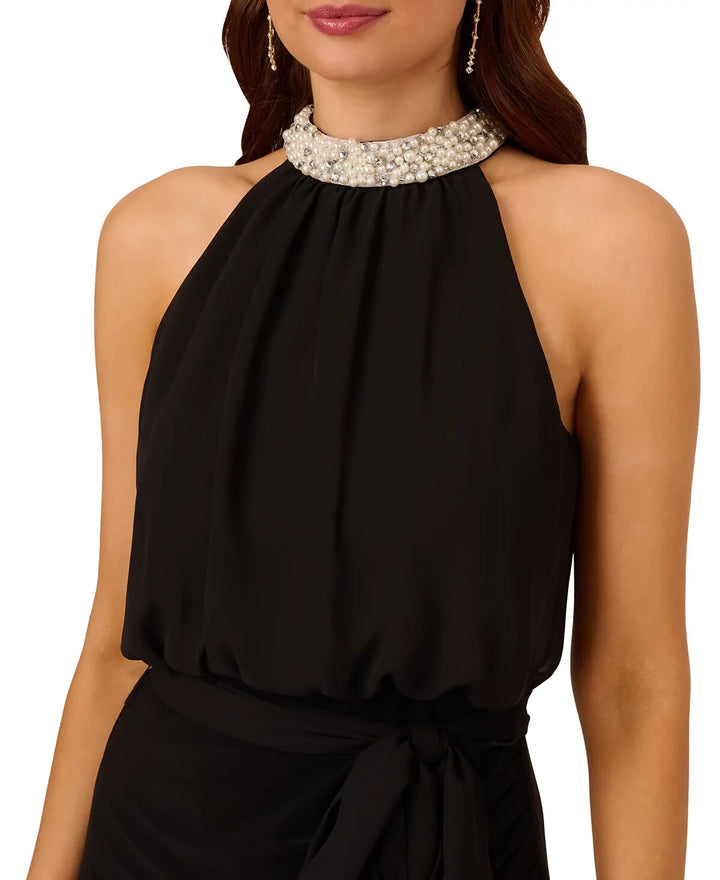 Adrianna Papell Imitation Pearl Halter Sheath Dress MSRP $179