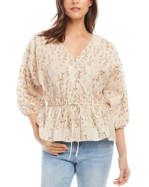 Karen Kane Embroidered Peplum Top MSRP $138