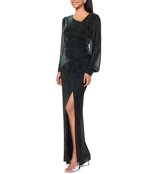 Betsy & Adam Metallic Crinkled Gown MSRP $279
