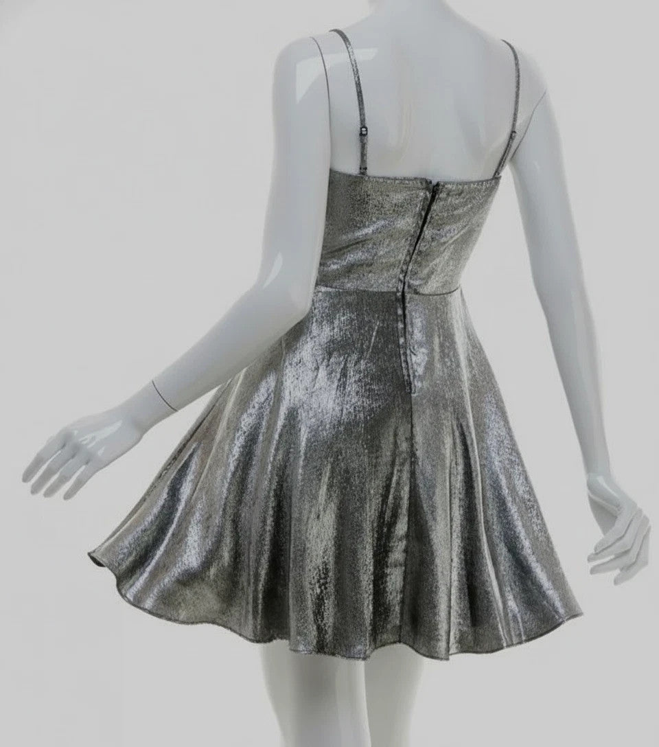 City Studios Juniors' Drape-Neck Sleeveless Fit & Flare Foil Dress MSRP $69
