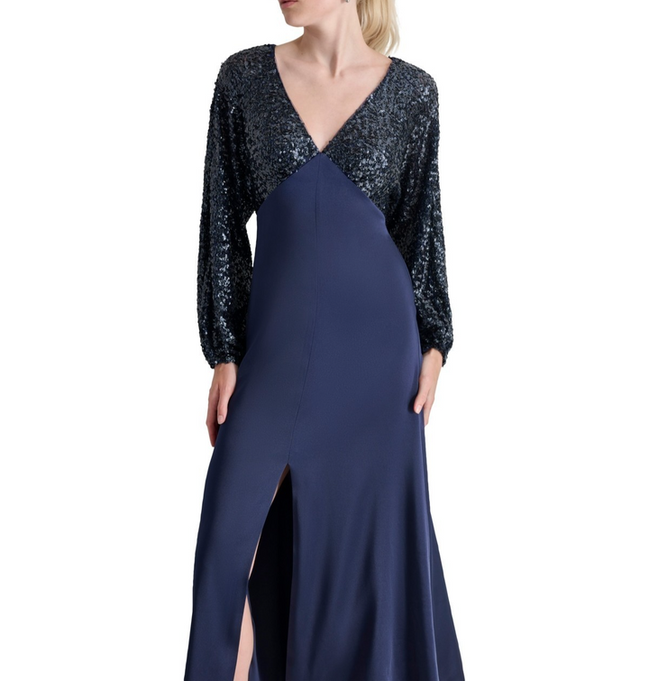 DKNY Women's Sequin Embellished Blouson-Sleeve Gown MSRP $279