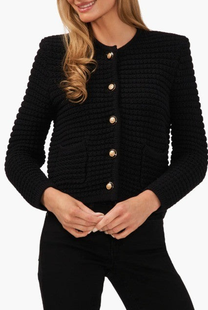 CeCe Women's Textured Knit Patch Pocket Cardigan MSRP $119