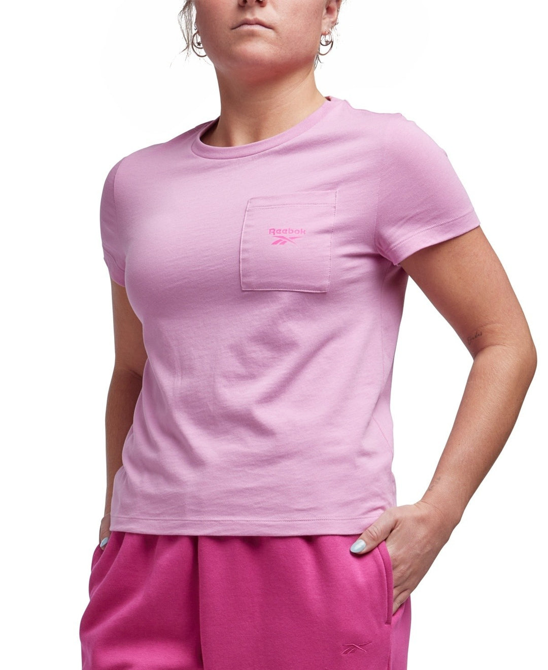 Reebok Women's Active Small-Logo Pocket Cotton T-Shirt MSRP $25