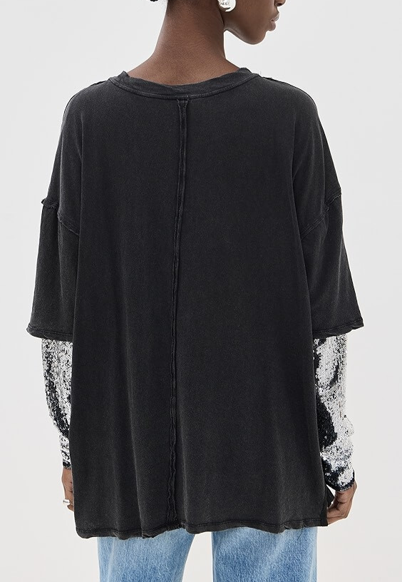 Free People Nellie Sequin Sleeve Tee MSRP $98 Size M